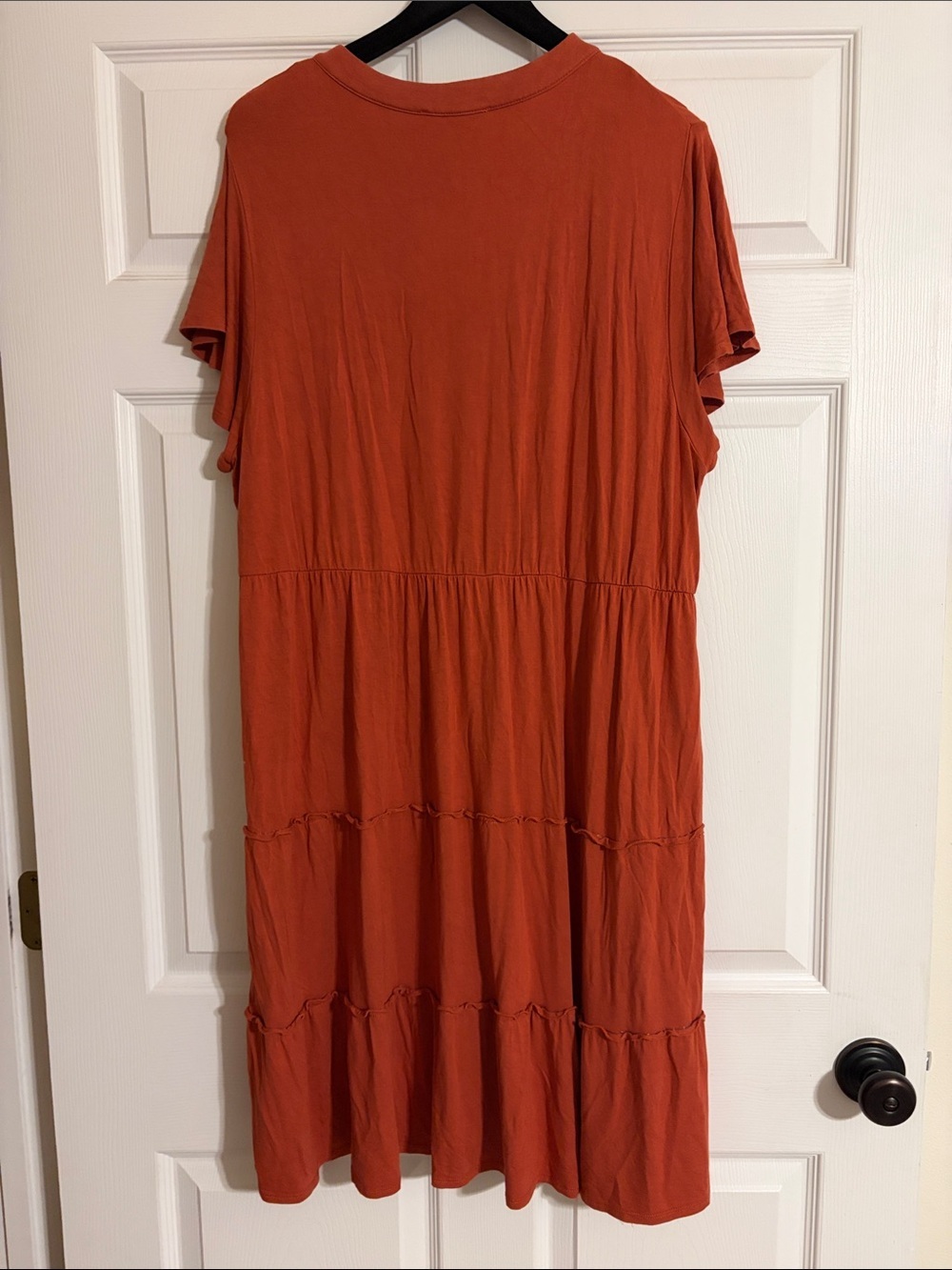 Lucky Brand Tiered Knit Mini Dress Split Neck Orange Terracotta Size 3X - Picture 3 of 4